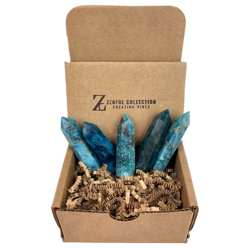 Blue Apatite Stone Healing Crystal Pyramid Tower Wand Point Obelisk Rock - Picture 7 of 10